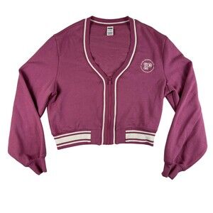 PINK Victoria's Secret Sweatshirt Womens Large Pink Full Zip Cropped Sports Club